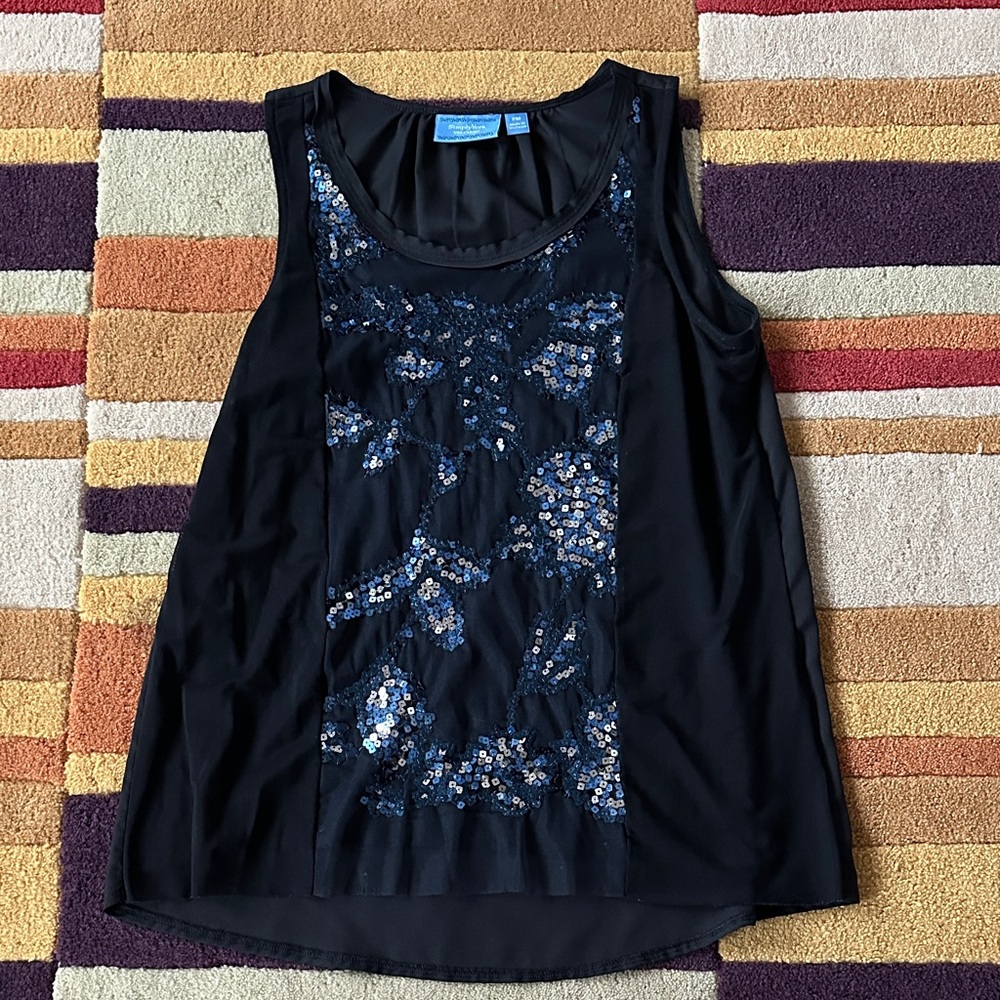 Petite Vera Wang Black Sequin Embellished Women's Top
